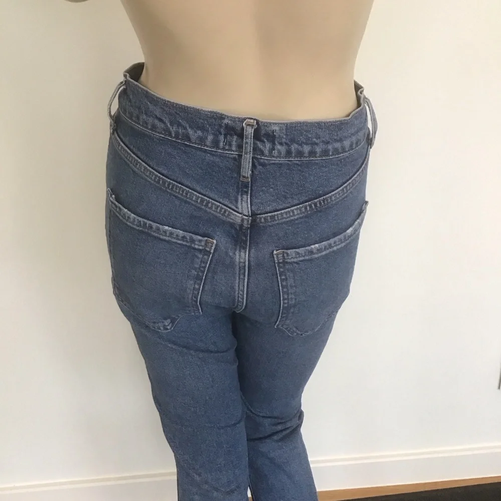 AGOLDE Riley Crop Frayed Hem High Rise Straight‎ Leg Denim Button Fly Jeans 25